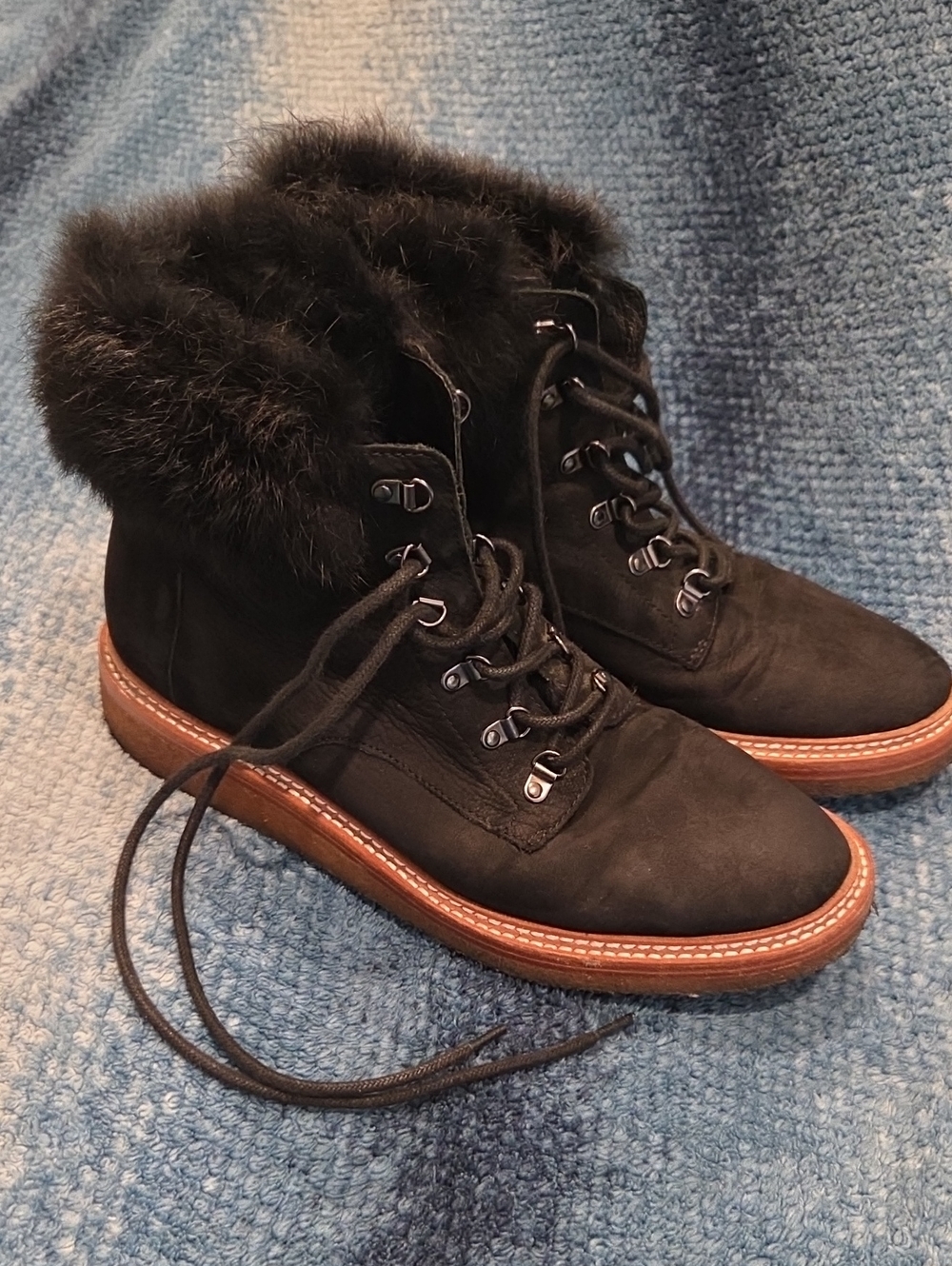 Authentic Botkier Women’s Black Fur-Trim Lace-Up Boots Size 8